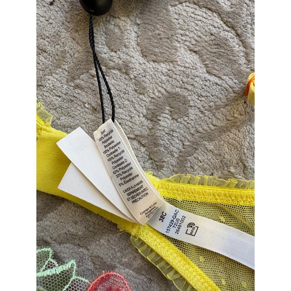 For Love & Lemons Mirabelle Underwire Bra Yellow Embroidered Sheer 38C NWT - Picture 7 of 7